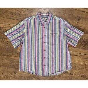 Paradise Collection Button Shirt Mens XL Multicolor Striped Silk Blend Vintage